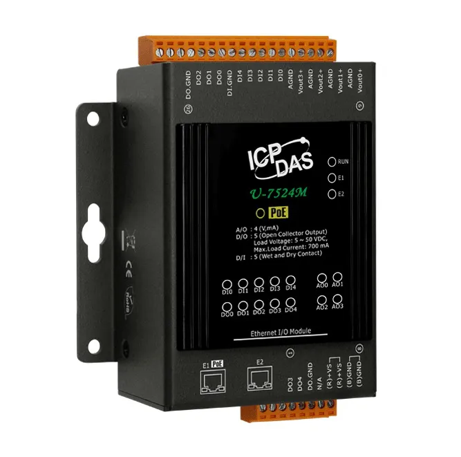 Sensor de automação industrial com conectividade Ethernet e PoE para controle de dispositivos e entrada/saída digital em sistemas de automação.