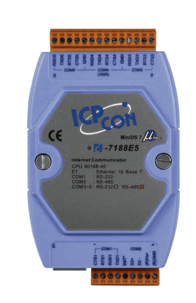LR-7188E5 - Servidor Serial Ethernet Programável, com 1x 10-BASE-T e 4x RS-232, e 1x RS-485