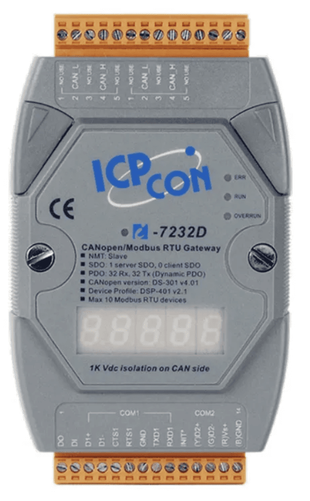 Visualização de Dados em Sistemas SCADA 2 LR-7232D-G CR - Gateway CANopen Slave para Modbus RTU Master RS-485, com Display
