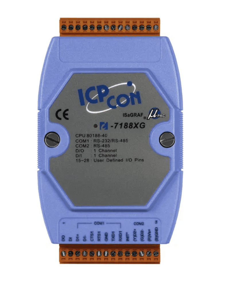 ICPCON, módulo de comunicação industrial, compatível com protocolos RS-232, RS-485 e TCP/IP para automação industrial, captura e transmissão de dados confiável em sistemas de automação.