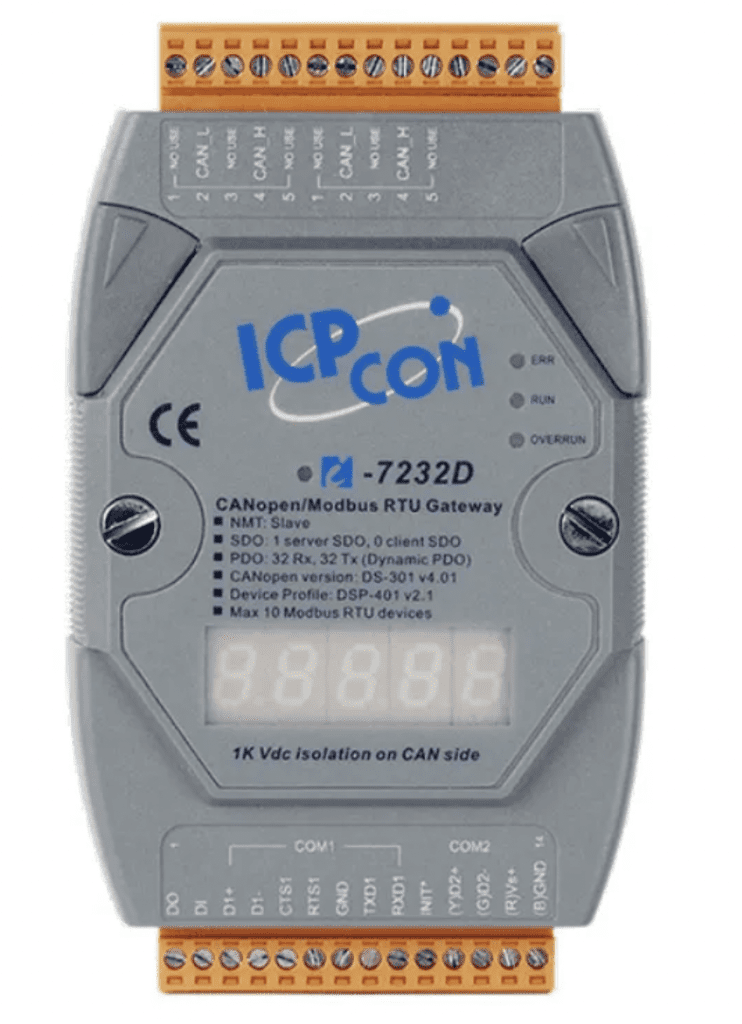 CR - Gateway CANopen Slave para Modbus RTU Master RS-485, com Display para servidores na automação industrial