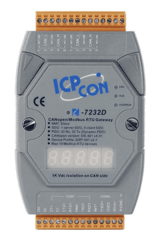 Soluções Motionnet 2 LR-7232D-G CR - Gateway CANopen Slave para Modbus RTU Master RS-485, com Display