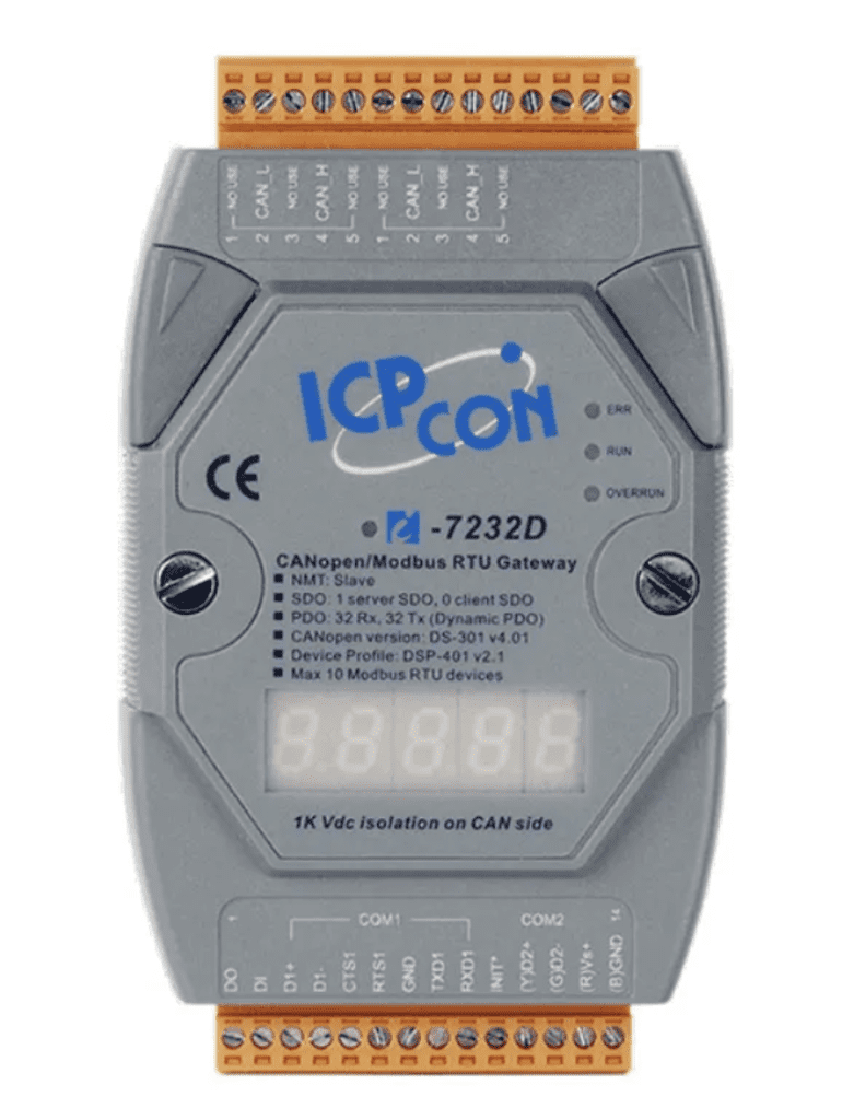 Protocolo ModBus Remote Terminal Unit 4 LR-7232D-G CR - Gateway CANopen Slave para Modbus RTU Master RS-485, com Display