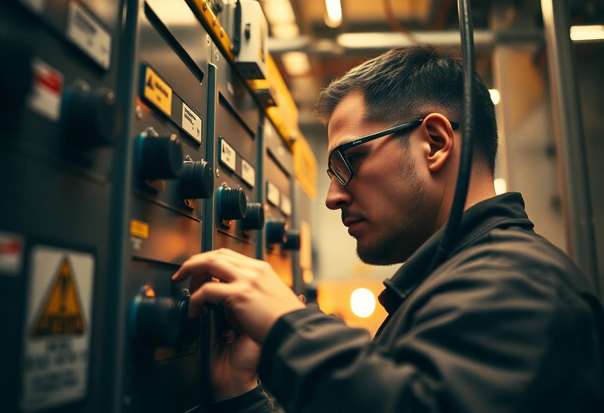Controle de painéis de automação industrial em ambiente técnico, manutenção de sistemas automatizados, técnico em automação industrial, energização de painéis elétricos, inovação em automação industrial.