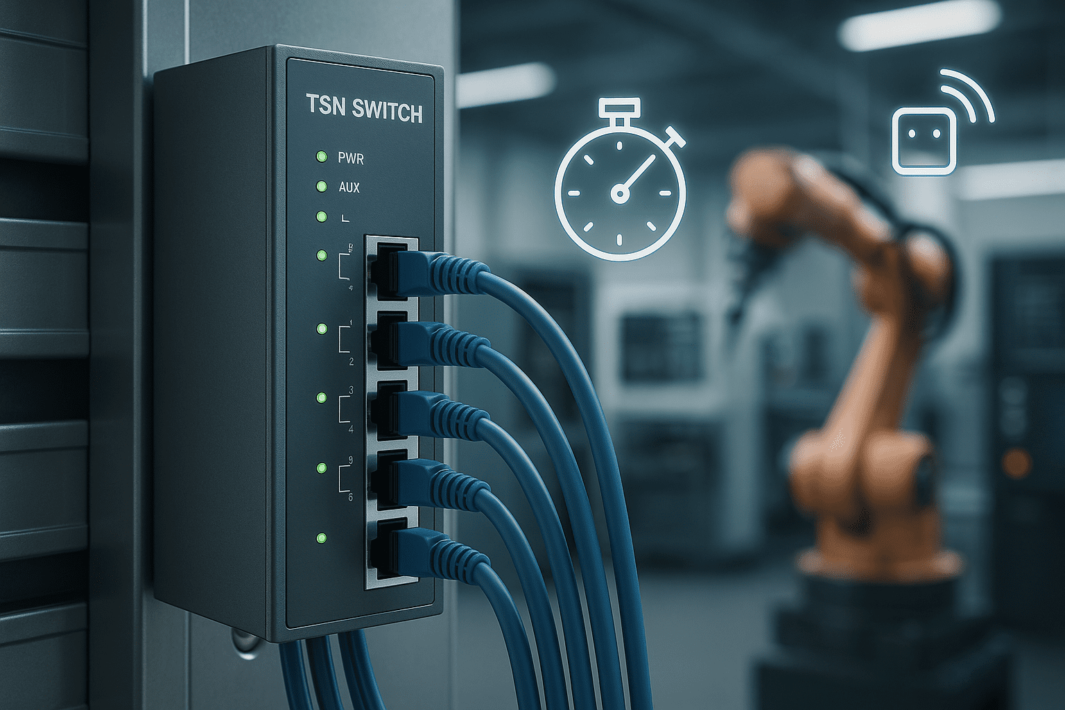 Switch Ethernet TSN industrial montado em trilho DIN