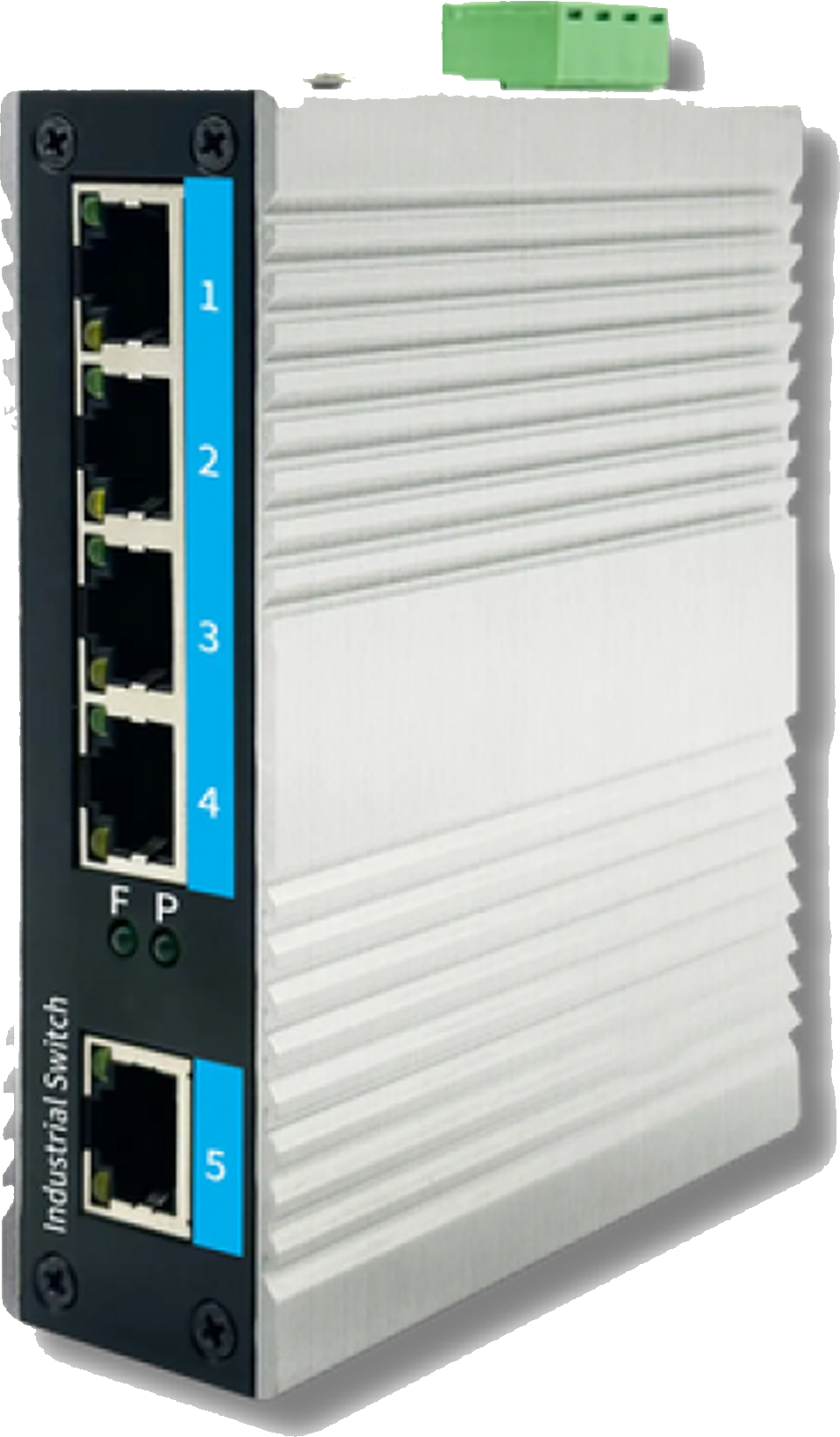 Placa de comunicação industrial com 5 portas Ethernet para automação de processos.