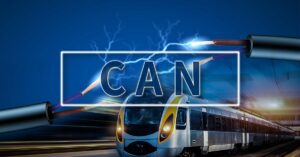 Ilustração de um trem elétrico com cabos de alta tensão e faíscas, simbolizando inovação em automação industrial e transporte elétrico.