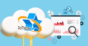 Imagem ilustrativa de automação industrial usando IoT, com gráficos e análise de dados em uma tela de computador, destacando inovação e eficiência na automação de processos industriais.