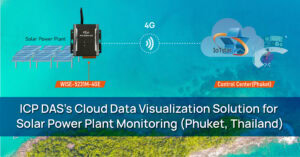 Monitoramento de energia solar usando IoT para usinas em Phuket, Tailândia, com solução de visualização de dados em nuvem, garantindo eficiência e controle em tempo real.