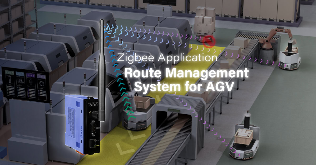 Sistema Zigbee para automação industrial e gerenciamento de rotas de veículos autônomos (AGV). Tecnologia Zigbee otimiza a comunicação e controle eficiente na automação de fábricas inteligentes.