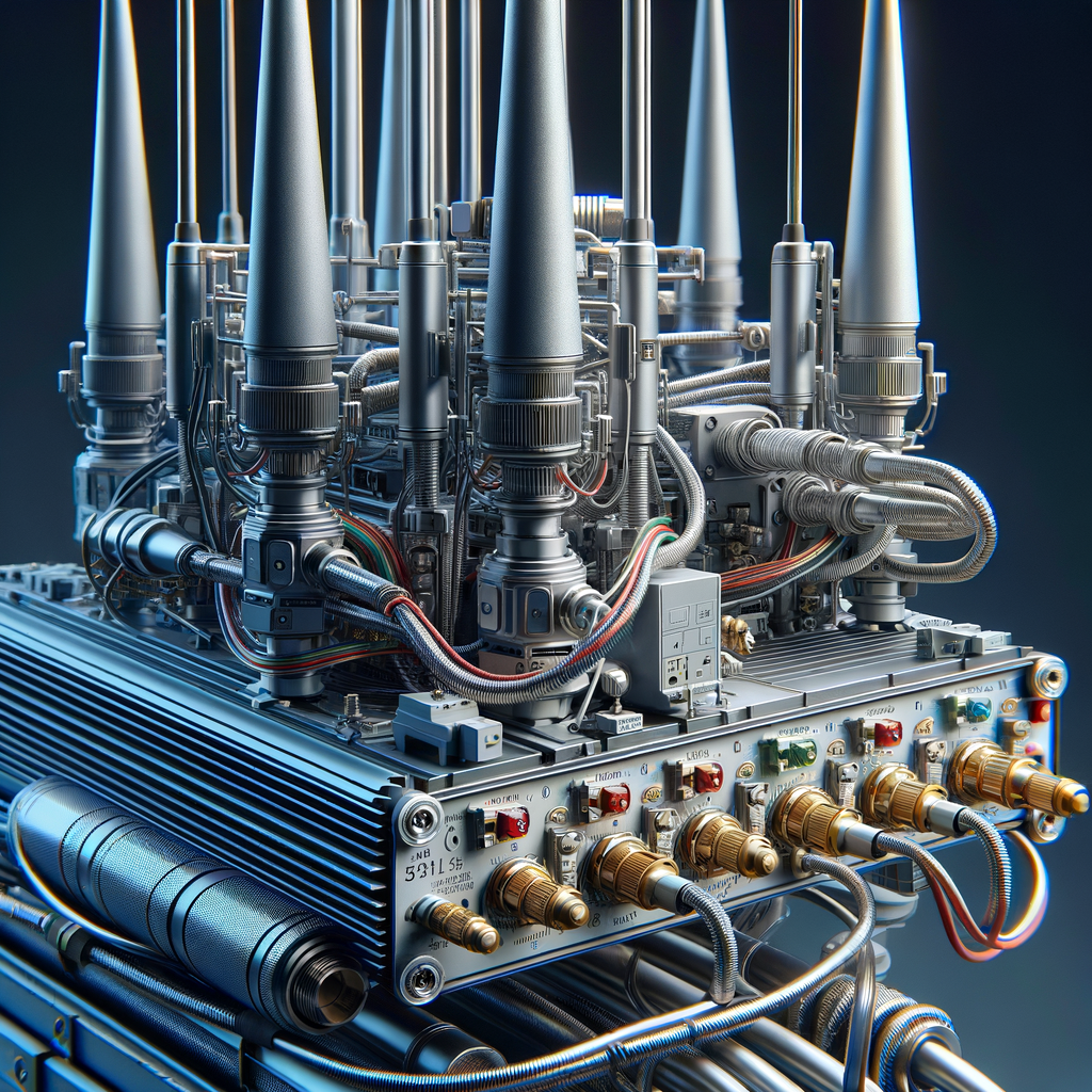 Sistema de automação industrial com componentes eletrônicos, sensores e atuadores, destacando a tecnologia de automação para processos industriais eficientes e integrados.