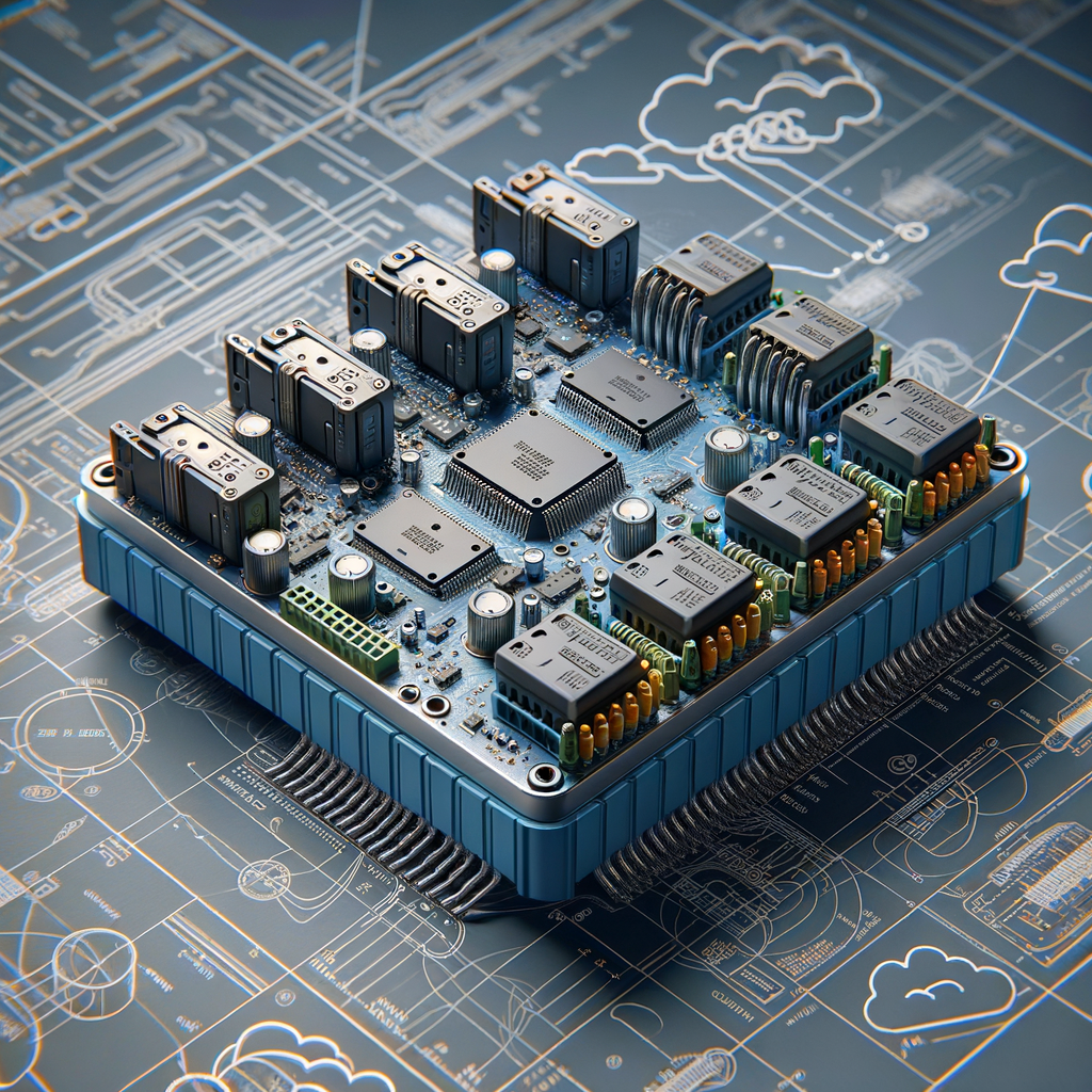 Placa de automação industrial com componentes eletrônicos, ideal para sistemas de controle e automação na indústria.