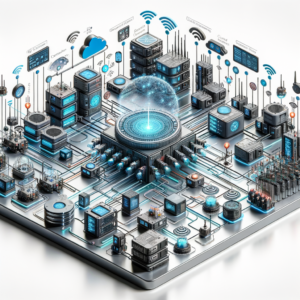 Tecnologia de automação industrial com IoT, conectando dispositivos e sistemas para otimizar processos e aumentar eficiência na indústria.
