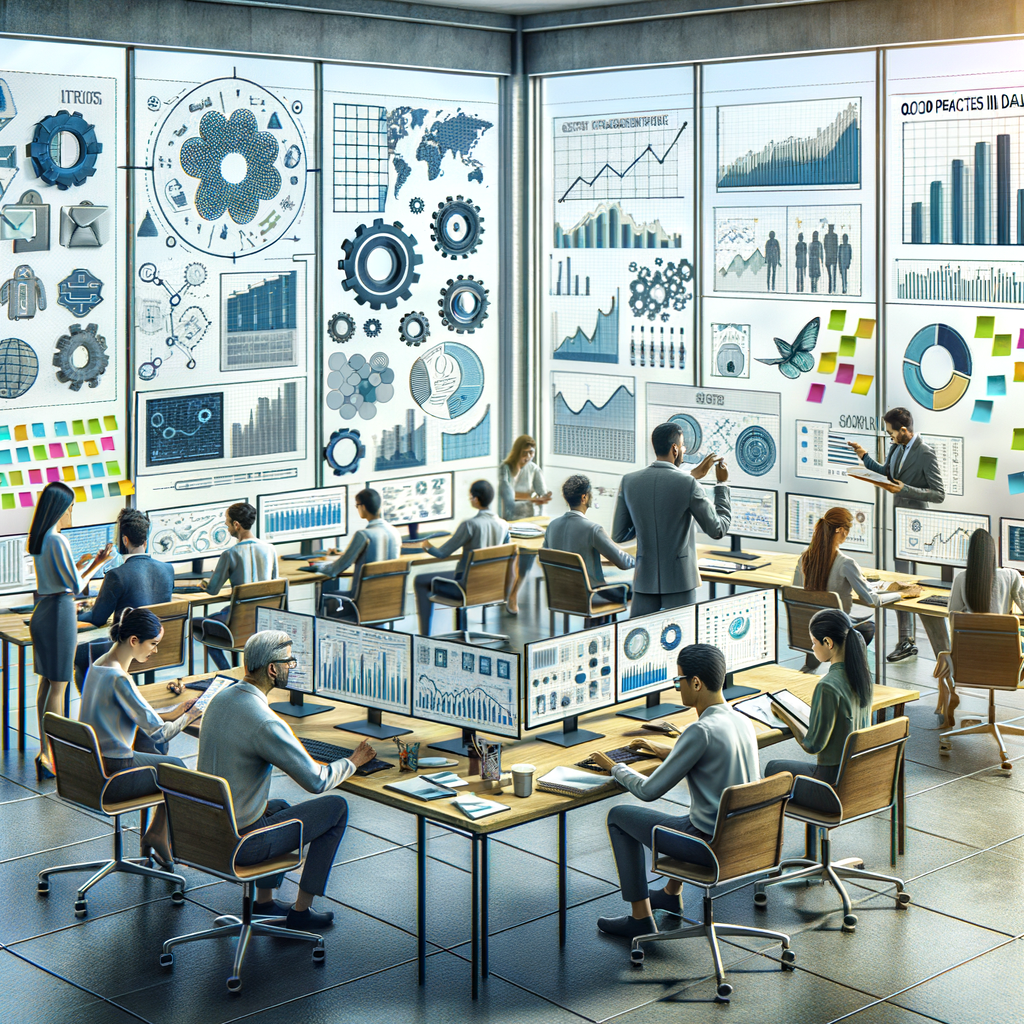 Equipe de profissionais analisando dados de automação industrial em sala de controle moderna.